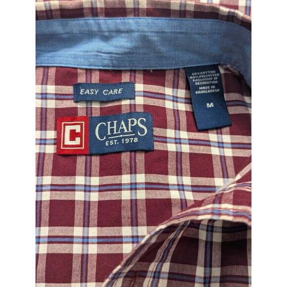 Chaps Easy Care Size M Mens red  Plaid Long Sleeve Button Down Collar Shirt - Picture 5 of 6